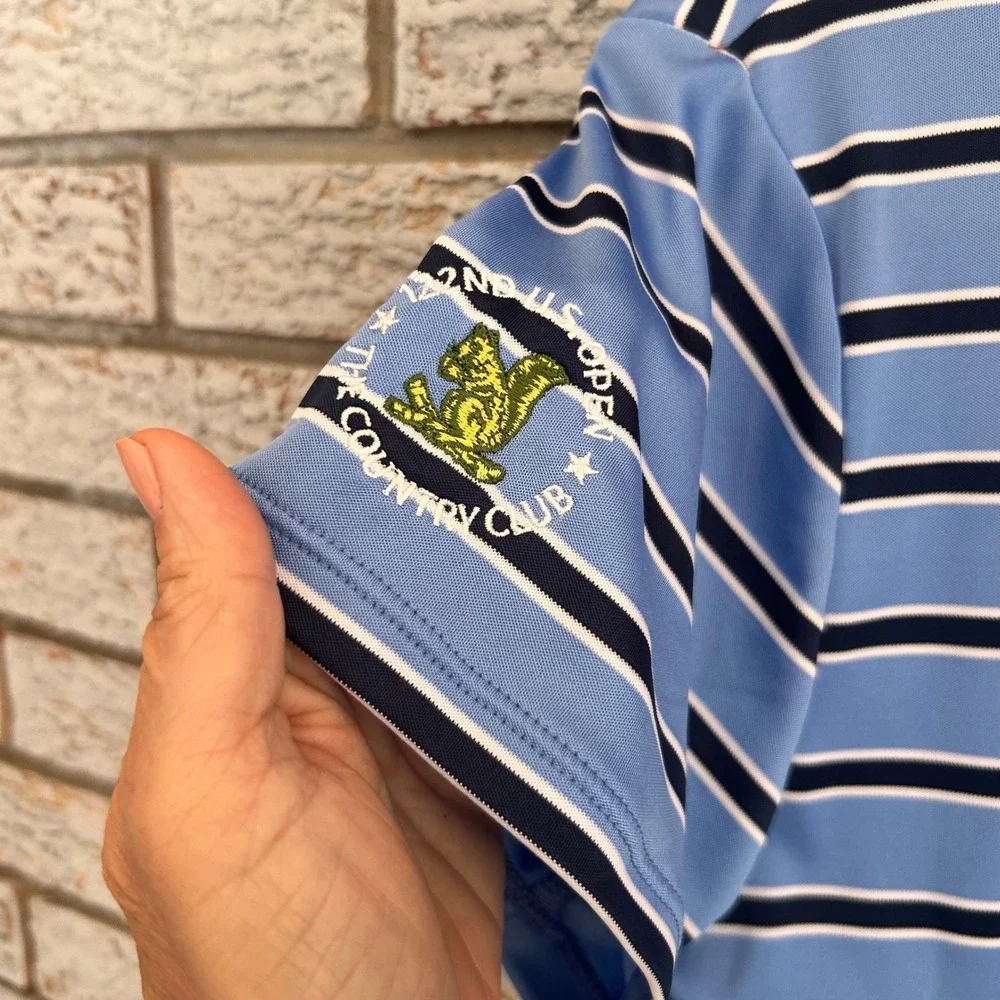 Polo Ralph Lauren Mens Blue Striped US Open The Country Club Golf Polo Shirt M